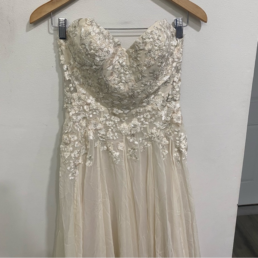 BHLDN Jenny Yoo Marianna Gown Strapless Silk‎ Ivory Chiffon Floral Size 4 - Picture 5 of 11